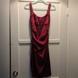 Red Sleeveless Ruched Cocktail Dress